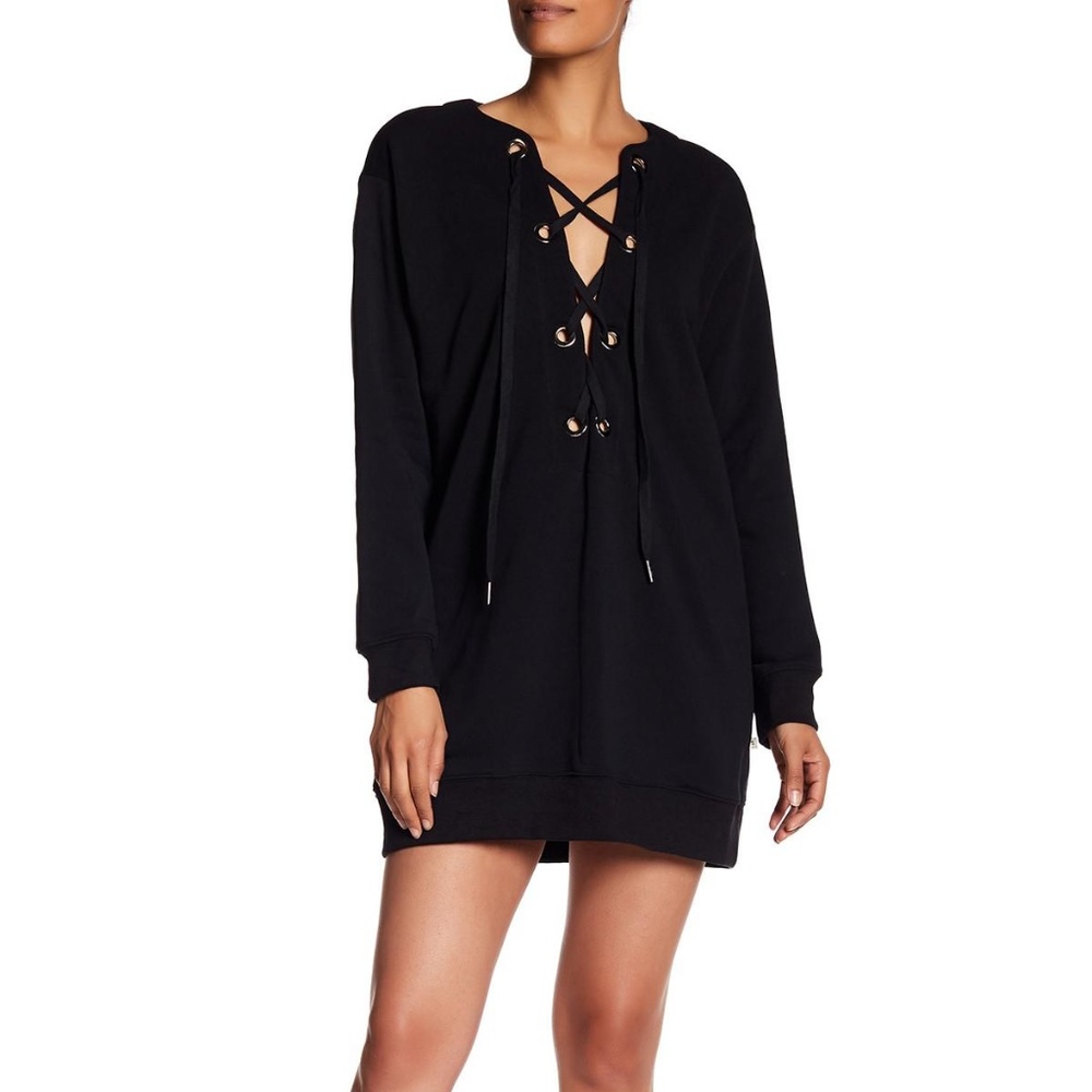 NYTT Black Lace up Sweater Dress Sz Medium